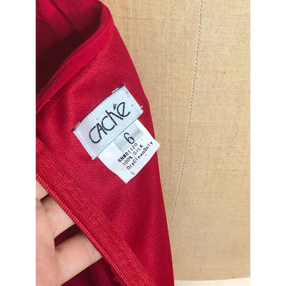 1990s CACHÉ Cherry Red SILK CHIFFON Draped Sleeveless Ruched Dress. Small. As Is - Picture 10 of 10